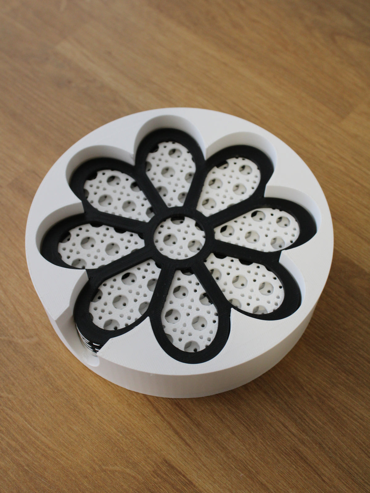 Ensemble de dessous de verre design en forme de fleur avec support assorti - Organiseur moderne