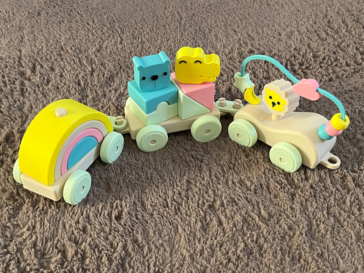Trenino Giocattolo in 3D - Vagone Arcobaleno e Animaletti Interattivi (Pastello)
